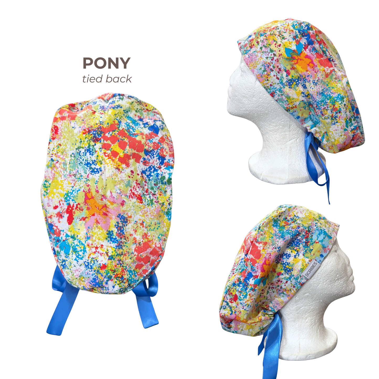 Water Color patches in Pony Style Scrub Cap