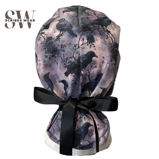 Pre-Order Dark Gothic Ravens Halloween Pony Scrub cap Exclusive Print