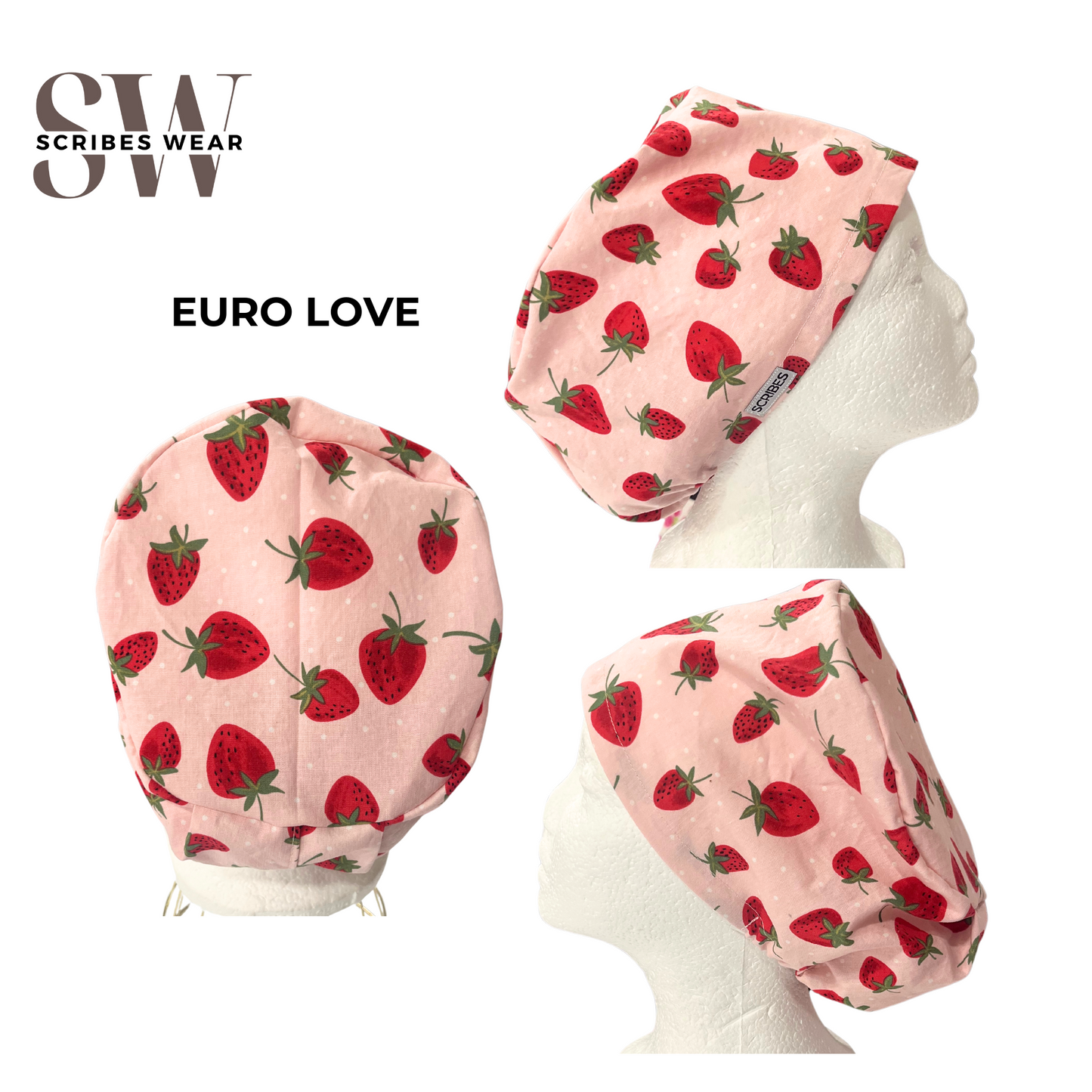 Strawberries Euro Love Style Scrub Cap