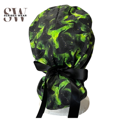 Emerald Wizards and Witches Hats Halloween Pony Scrub cap Exclusive Print