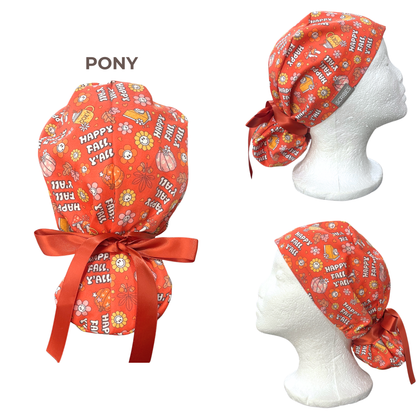 Happy Fall in Autumn Pony Scrub cap