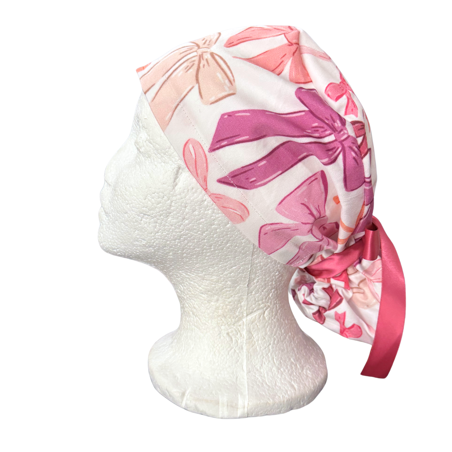 Bows in Pinks and Purples Pony Style Scrub Cap