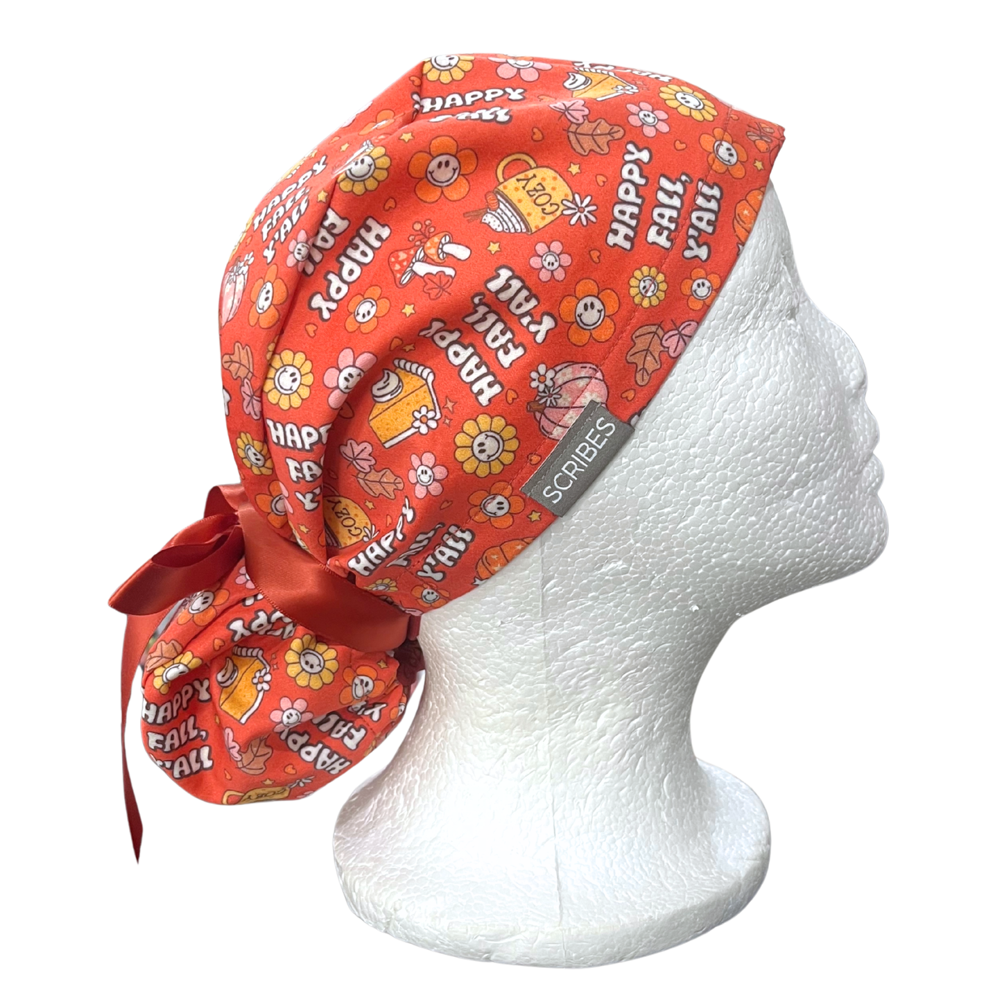 Happy Fall in Autumn Pony Scrub cap