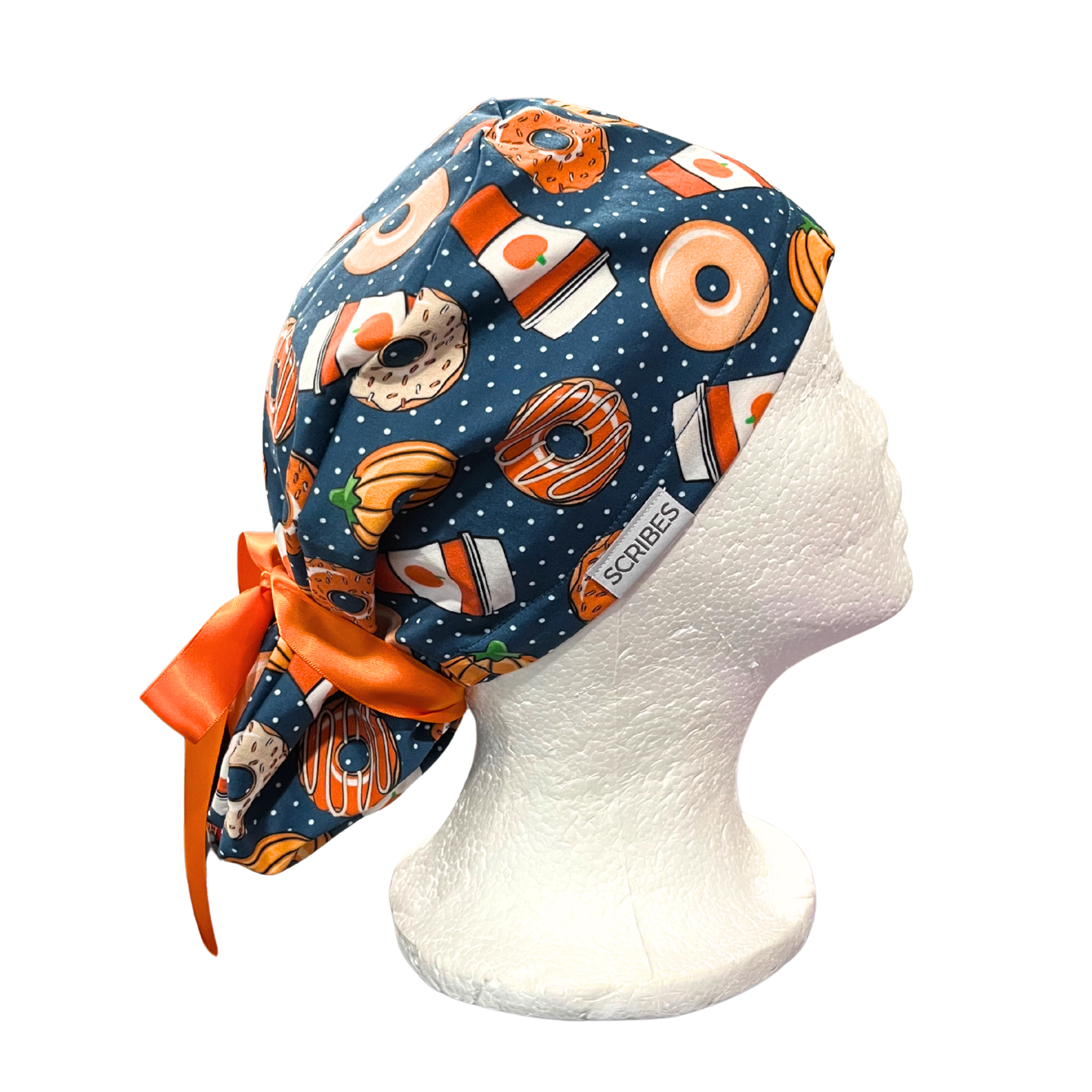 Donuts and pumpkin spice polka dots Pony Scrub cap