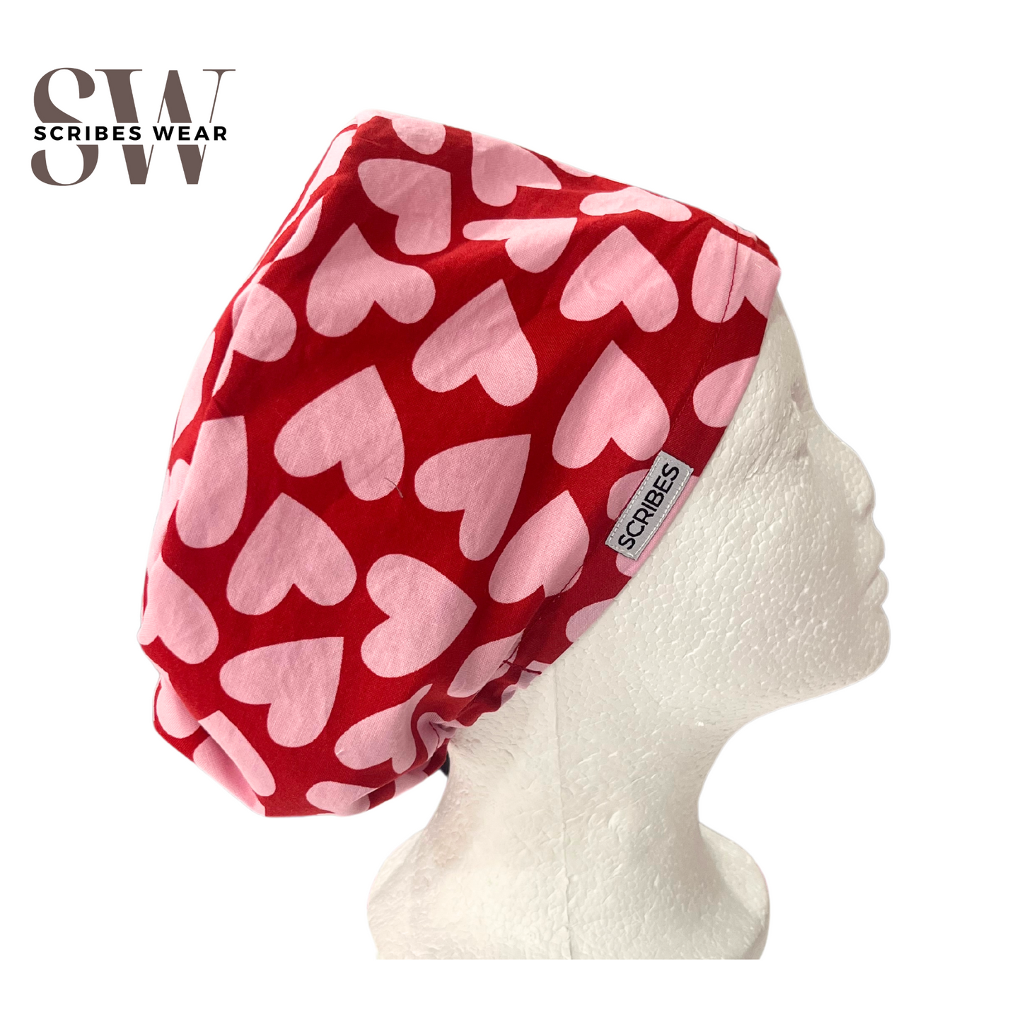 Pink Hearts Valentine Euro Love Style Scrub Cap