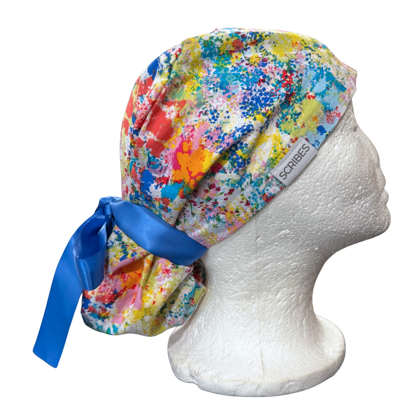 Water Color patches in Pony Style Scrub Cap