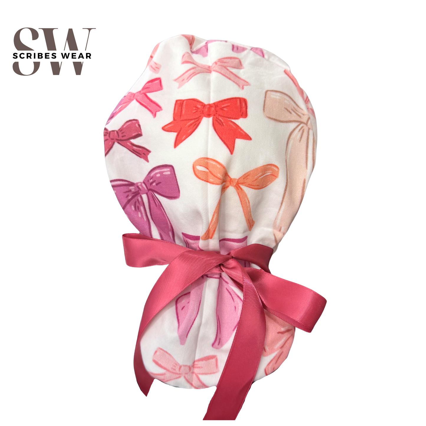 Bows in Pinks and Purples Pony Style Scrub Cap