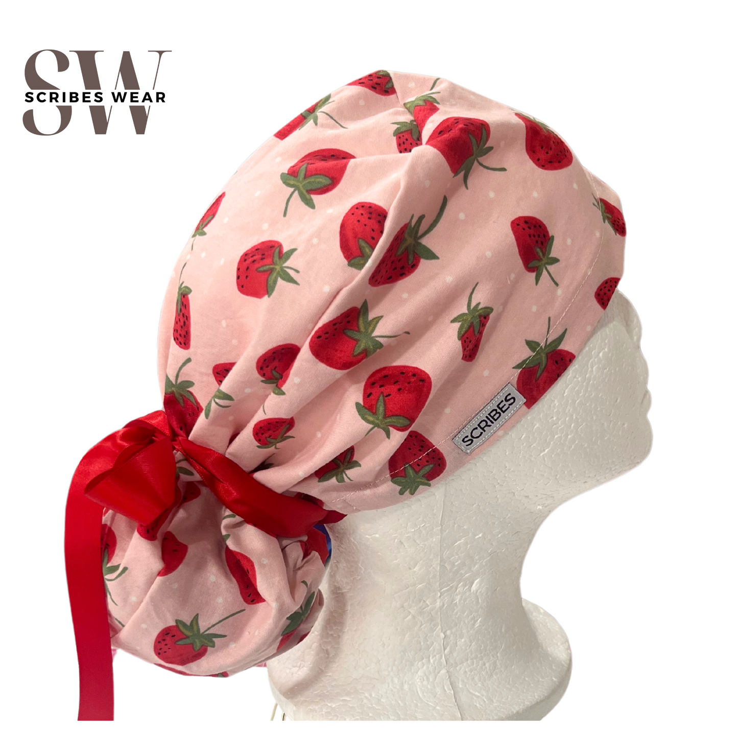 Strawberries Pony Style Scrub Cap