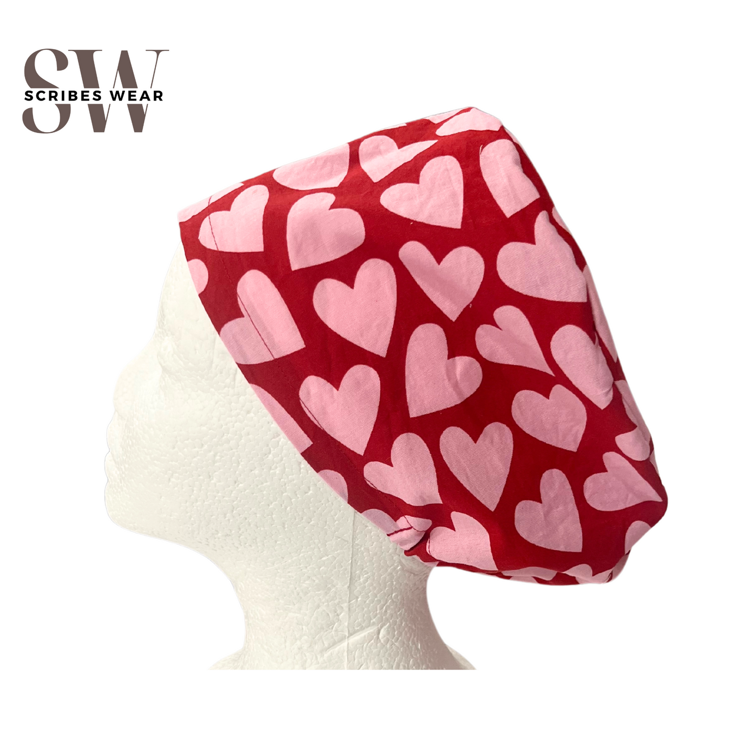 Pink Hearts Valentine Euro Love Style Scrub Cap