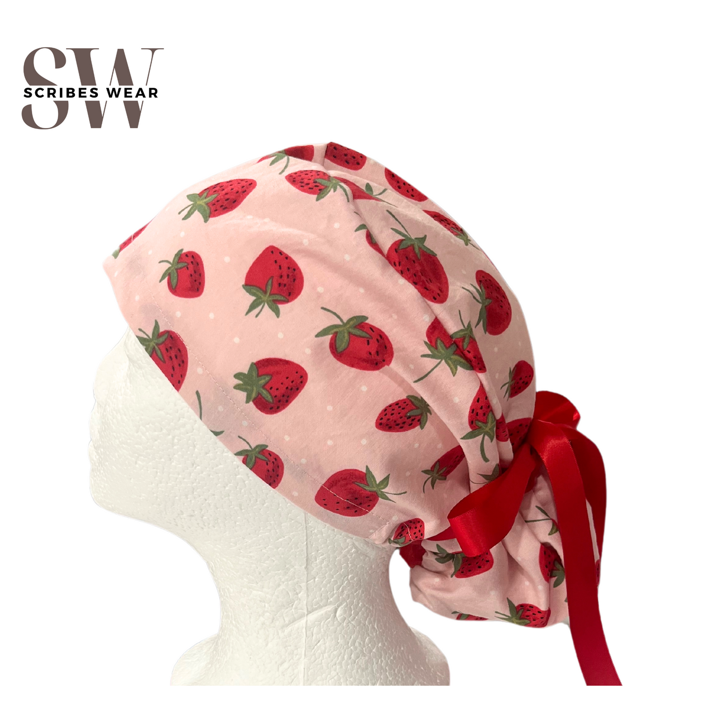 Strawberries Pony Style Scrub Cap