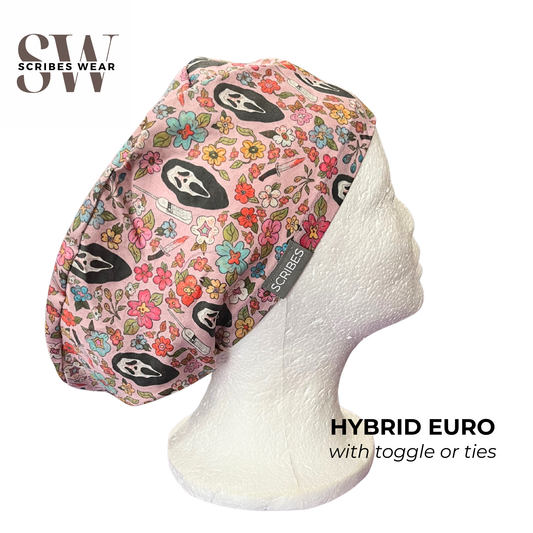 Dusky Pink Scream Halloween  Surgical caps Hybrid Euro Srub cap