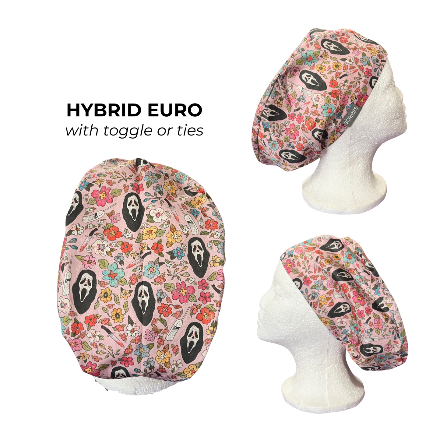 Dusky Pink Scream Halloween  Surgical caps Hybrid Euro Srub cap